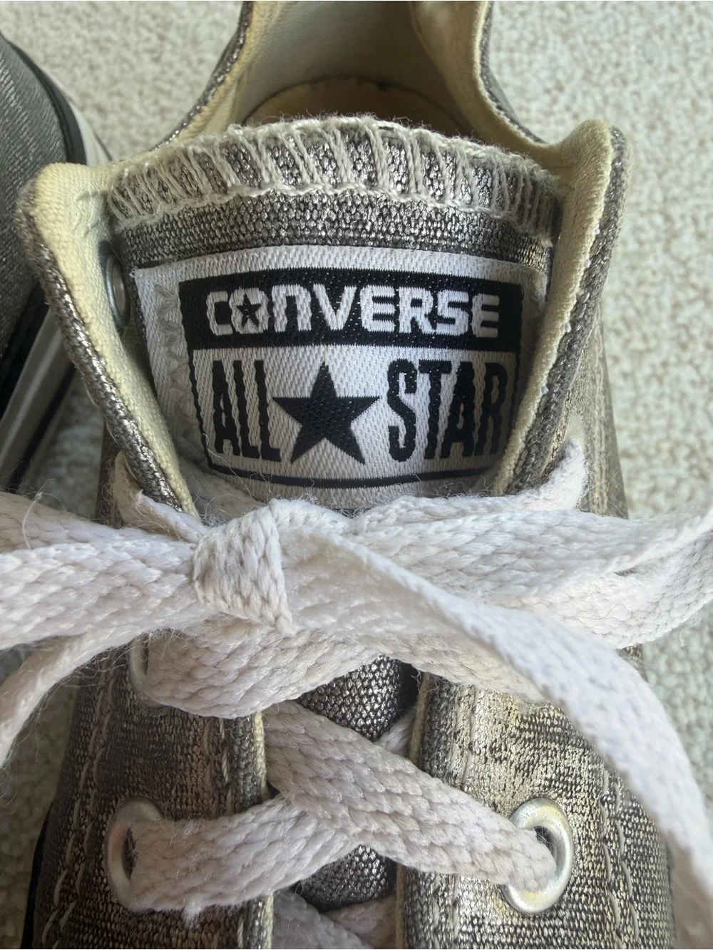 Converse Chuck Taylors Kids Metallic Silver Low Top Sneakers 12.5